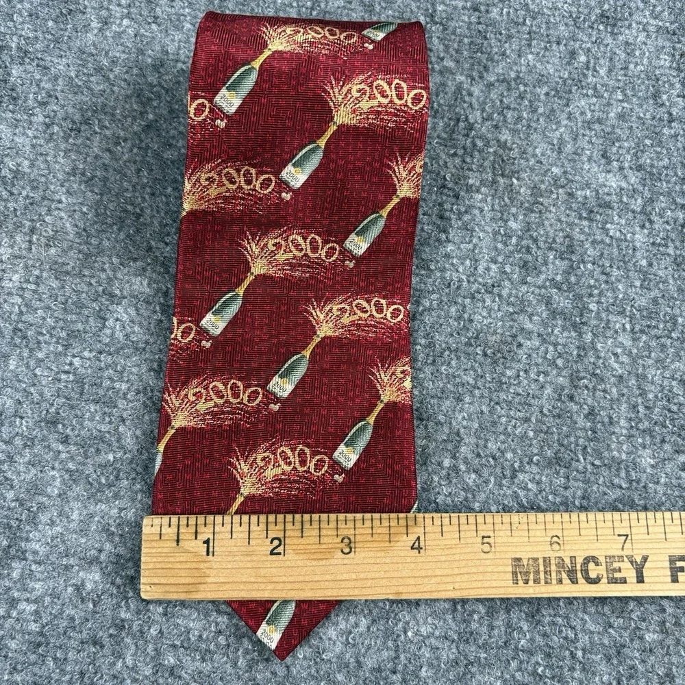 Vintage Y2K Jos A Bank Tie Men Red Silk Millennium 2000 New Year's Champagne USA